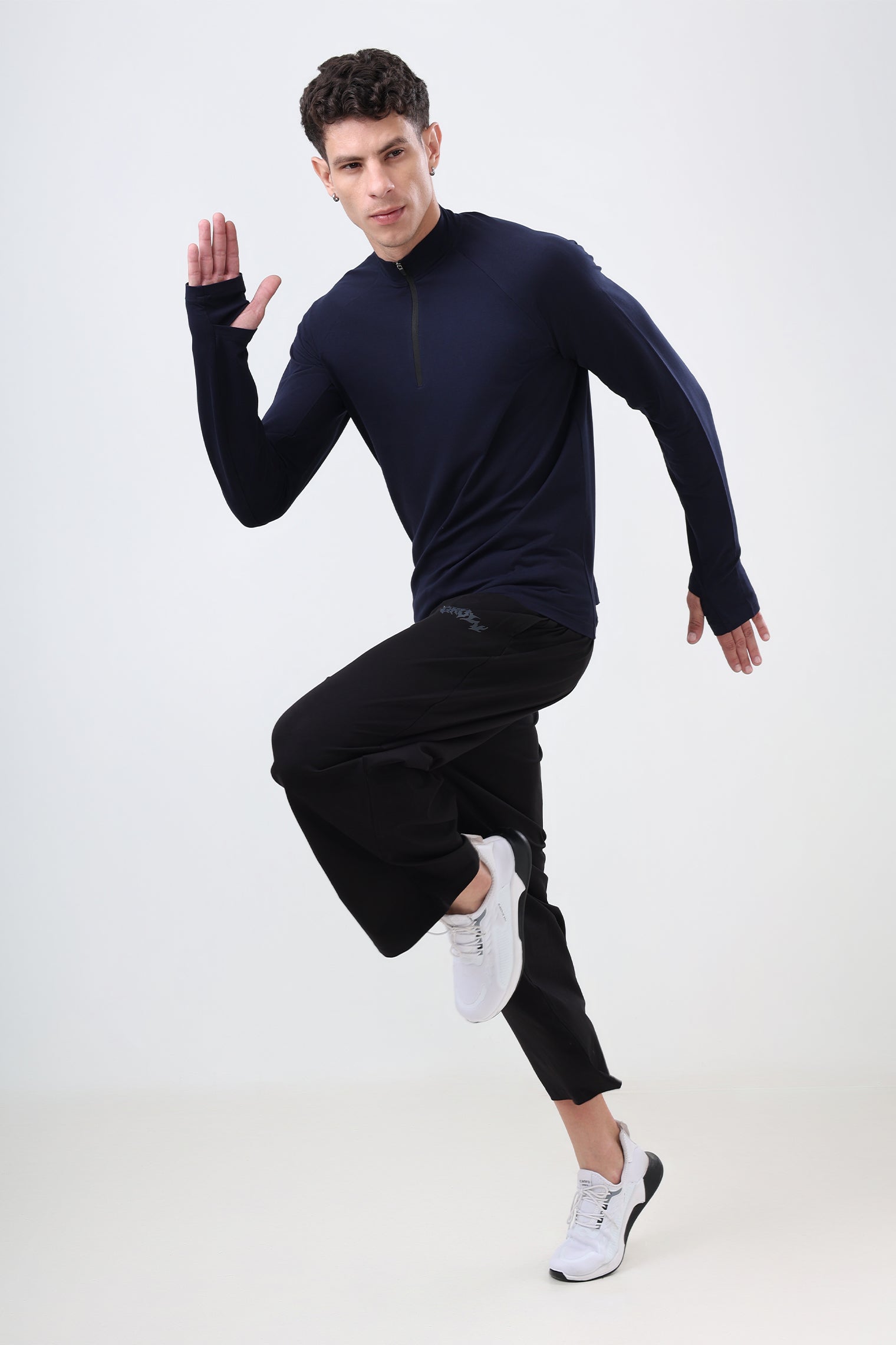 Quarter Zip T-Shirt (Cotton Feel) Navy